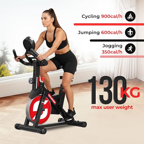 Image of Sparnod Fitness SSB-08N Spin Bike for Home Use 8 kg Flywheel, Digital Display Console, Heart Rate Sensor, Fully Adjustable Seat & Handlebar, Silent Belt Drive, Carbon Steel Frame, Max User Weight 130kg
