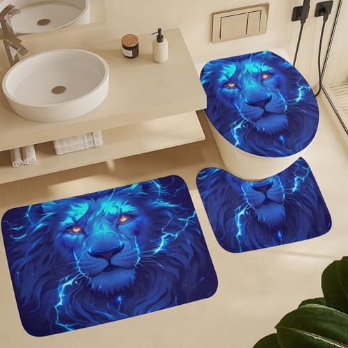 Ensemble rideau de douche lion avec tapis antidérapants sécurisés