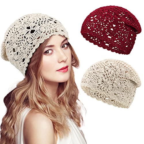 JenPen 2 Pieces Floral Crochet Slouchy Beanie Hat...