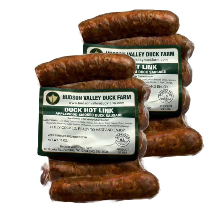 Hudson Valley Farms Smoked Duck Hot Link Sausages 2-Pack (1 Lb Each, 8 to 10 Links Total) | Spicy Bold Flavor | Fully Cooked Ready-To-Eat | Gourmet Sausage