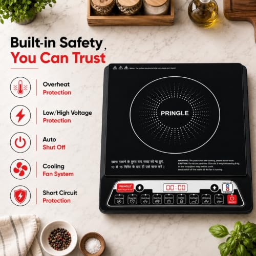 Image of Pringle IC Fire Induction Cooktop 1400W | 7 Preset Modes | Smart Push Control | Sensor Temperature Control, Overheat Protection | Adjustable Timer | 1 Yr Warranty