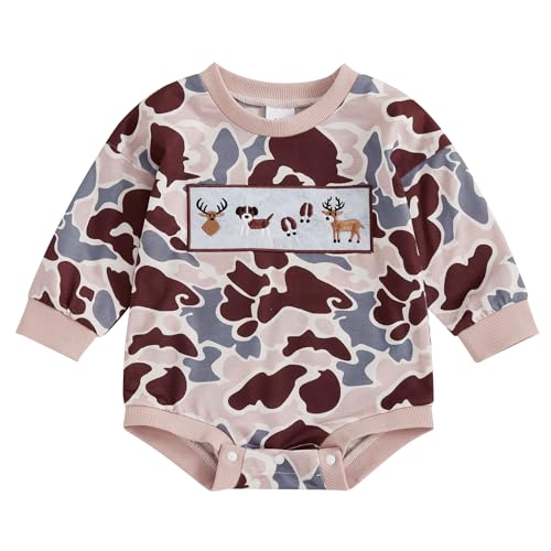 Image of Baby Boy Duck Hunting Clothes Short Sleeve Camo Bubble Romper Shirt Onesie Bodysuit Infant Summer Outfit