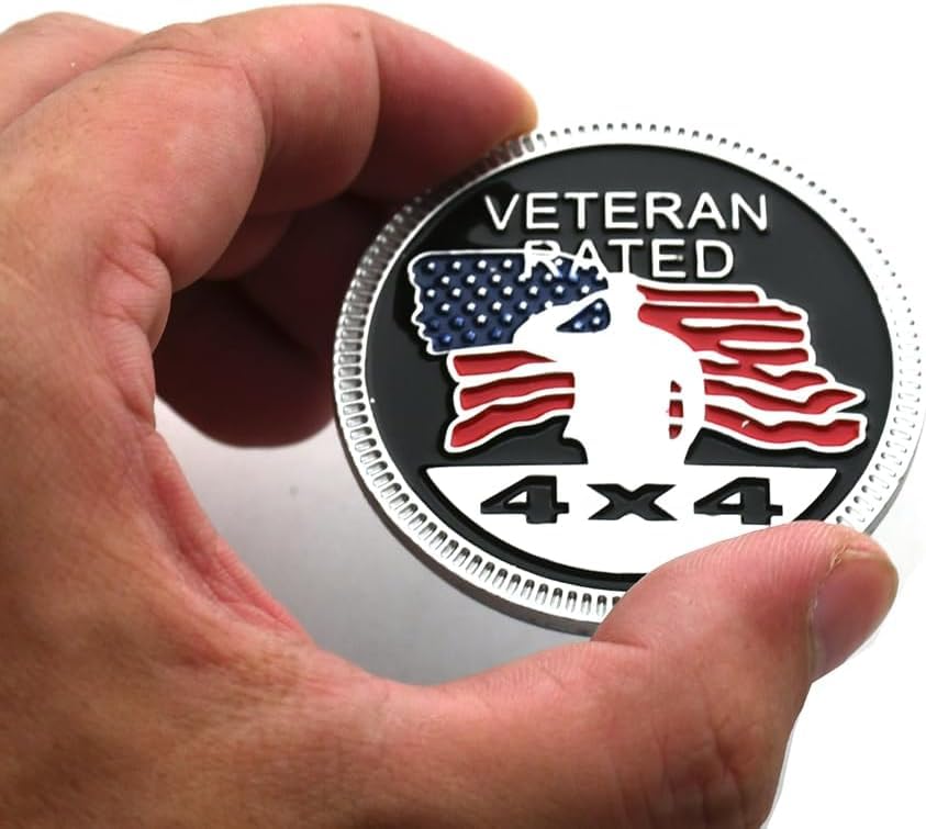 Image of 1x Combat Veteran Edition Emblem + 1x Veteran Rated 4X4 Emblem Metal Car Badge for Jeep, Universal Vehicle, Truck, RV, Scooter, SUV, Door Decoration (Black /Red)