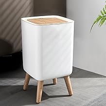 Trash Can with Lid, 7 Liter Square Plastic Garbage Can with Legs, Garbage Bin with Push Button, Modern Waste Basket for Bedroom Bathroom Living Room Office