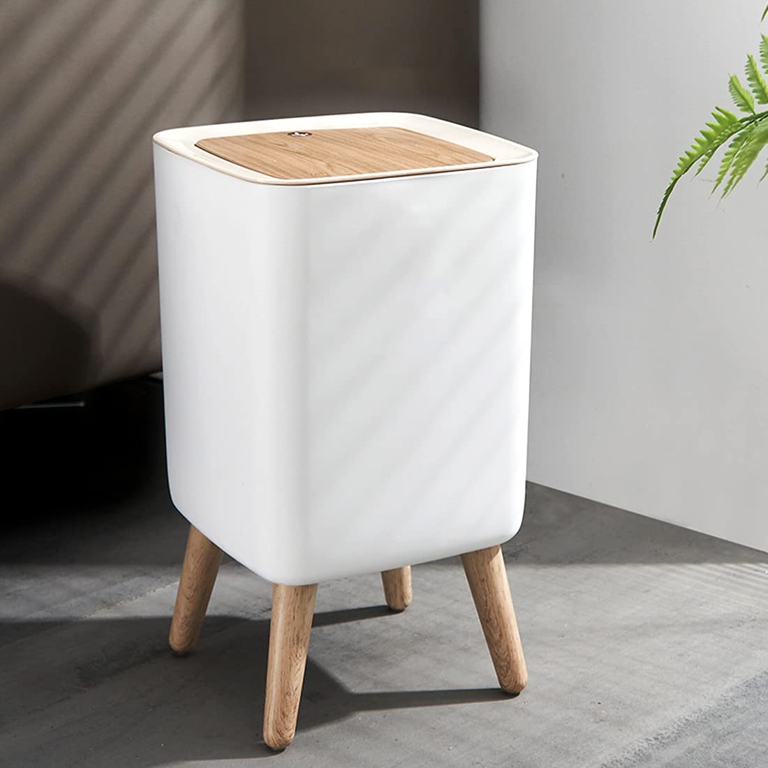 Trash Can with Lid, 7 Liter Square Plastic Garbage Can with Legs