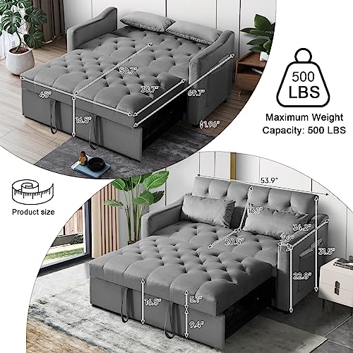 Velvet Pull Out Sleeper Sofa Bed, Convertible Futon Couch Bed With Adjustable Backrests, 3 In 1 Modern Loveseat With 2 Pockets And Pillows, Small Love Seat For Living Room, Guest Room, Dark Grey #TOP6