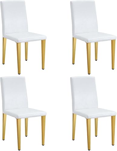 Miniatura 23 de Juego de 4 sillas de comedor blancas, piel sintética con patas de metal cromadas, juego de 4 sillas de cocina sin brazos, carga máxima de 300