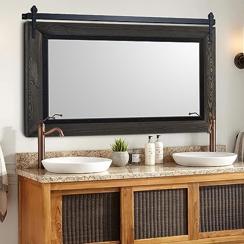 YOSHOOT-Farmhouse-Barn-Door-Mirror-48×30-Rustic-Bathroom-Mirror-Wood-Frame-Wall-Mirror-Wooden-Mirror-for-Living-Room-Bedroom-Entryway-Wall-Decor-Horizontal-Hanging-ONLY YOSHOOT Farmhouse Barn Door Mirror 48×30 Rustic Bathroom Mirror Wood Frame Wall Mirror Wooden Mirror for Living Room Bedroom Entryway Wall Decor Horizontal Hanging ONLY