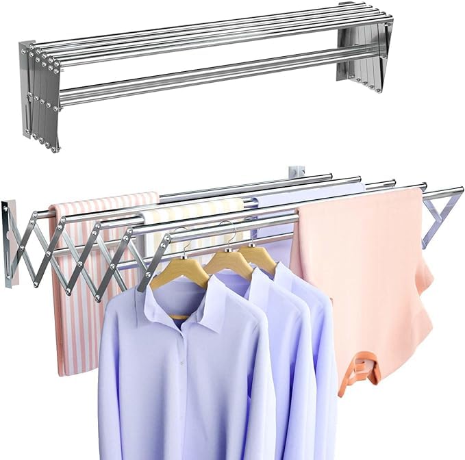 Image of Tuff & Tuff Heavy Duty Stainless Steel Foldable Wall Mounted Cloth Drying Stand for Bathroom /Cloth Dryer Racks for Drying /Towel Stand (24 inch)
