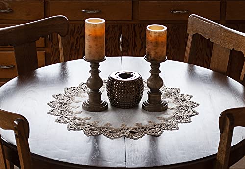 Gold European Lace And Antique Jacquard Fabric Round Doily, Table Topper, Table Centerpiece (23 Inch Round) #TOP2