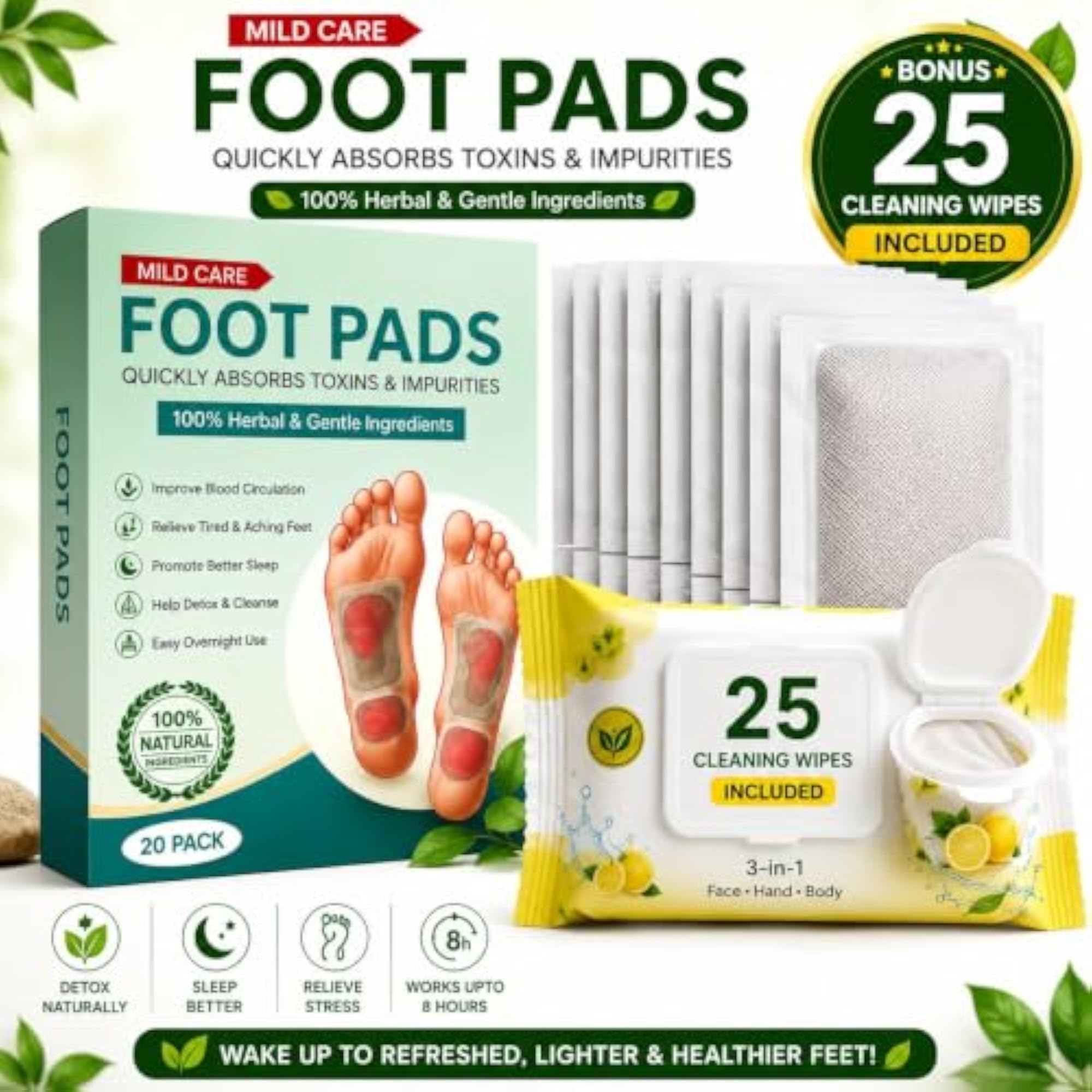 Detox Foot Pads with Wet Wipes for Easy Cleaning
