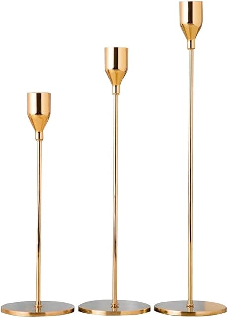 NUPTIO 3 Pcs/Set Wedding Dinning Candlestick Holder, Candle Sticks Holders, Centerpiece Taper Candle HolderGolden Candlelight Dinner Tabletop Ornaments for Party Wedding Christmas Decorations