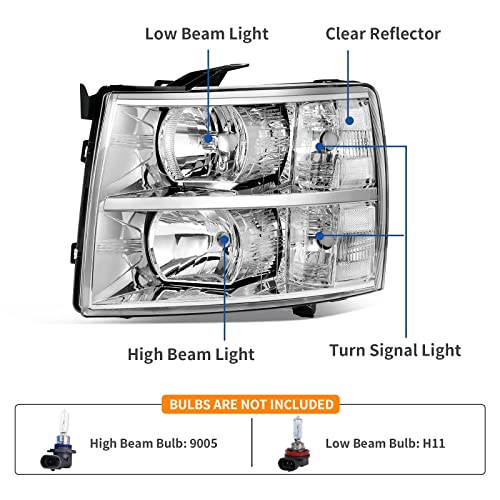 Image of oEdRo Headlights Assembly Compatible with 2007-2013 Chevy Silverado 1500 /07-14 Chevrolet Silverado 2500HD 3500HD Headlamp Replacement Chrome Housing Clear Reflector Clear Lens ((Not fit 2007 Classic) | Clear Reflector, Chrome Housing, Driver and Passenger Side, PC Lens, Fully Sealed, Bright Beam, Impact-Proof