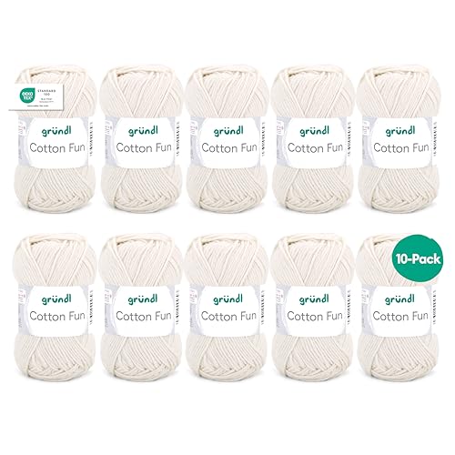 Gründl Laine Cotton Fun - laine pour crocheter - fil à tricoter - facile d’entretien et agréable pour la peau - 100% coton - 10 pelotes 50 g / 115 m -...