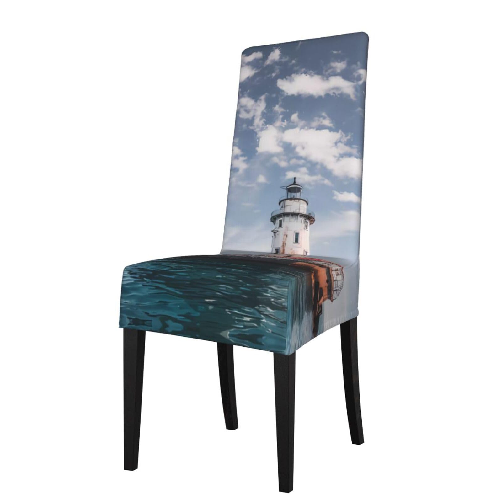YYHWHJDE Light House Ocean Prints Protection Cover for Dining Chair – Stretchable Slipcovers for a Refreshing Dining Room Makeover
