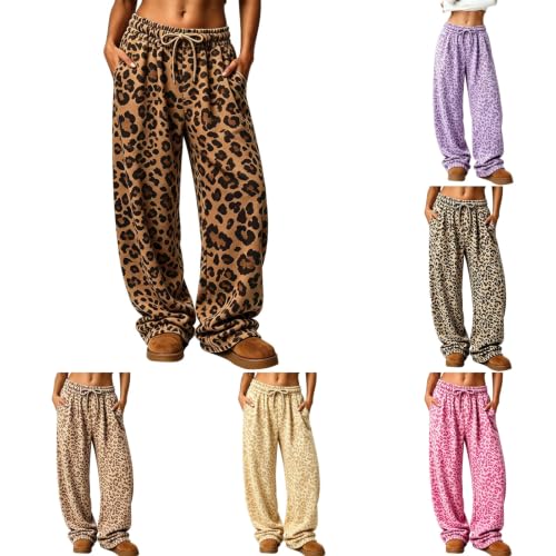 Leopard Print Sweatpants Women Baggy Wide Leg Y2K Lounge Sweat Pants - image 1