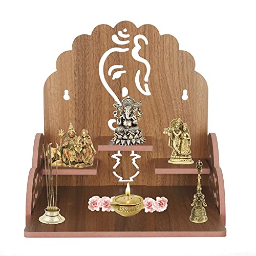Puja mandir en bois autel de prière mural et table marron