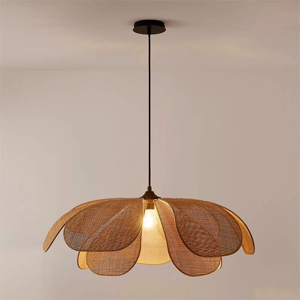 Duża antyczna lampa wisząca z bambusa, pleciona wiklinowa lampa sufitowa w stylu art deco z regulowanym sznurkiem, do dekoracji jadalni, salonu, restauracji i baru (80 cm)