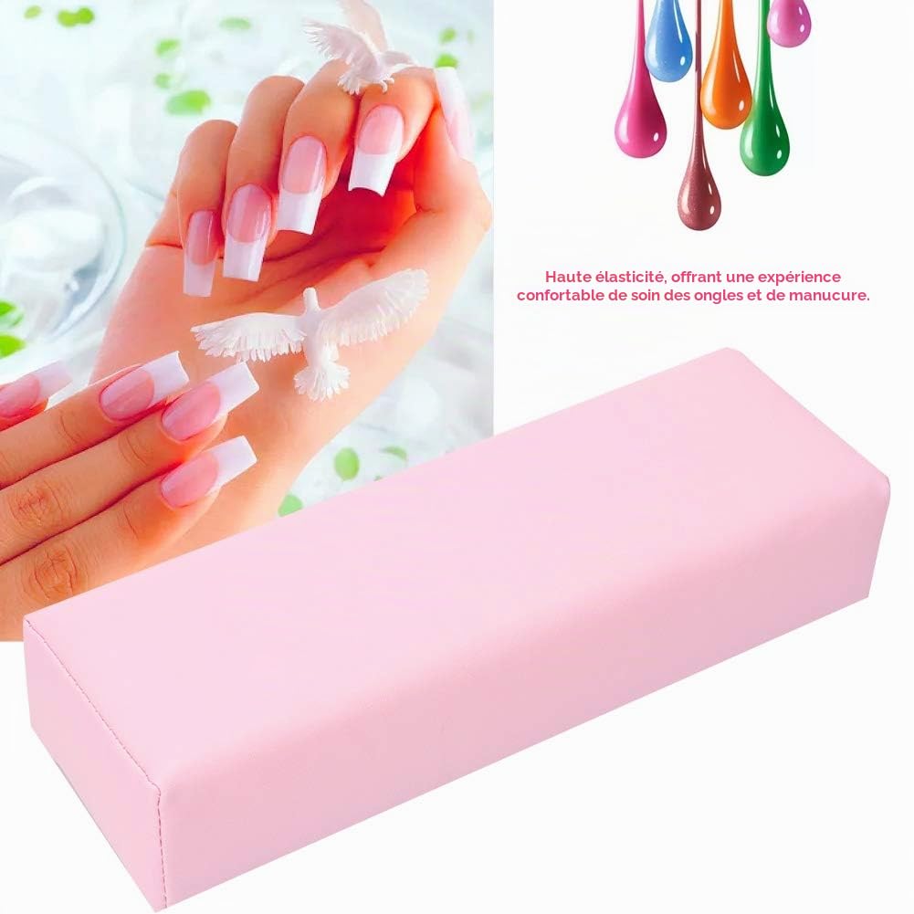 Coussin de main pour manucure - Amovible et lavable - En cuir synthétique souple - Support ergonomique pour manucure et traitement des ongles - Rose