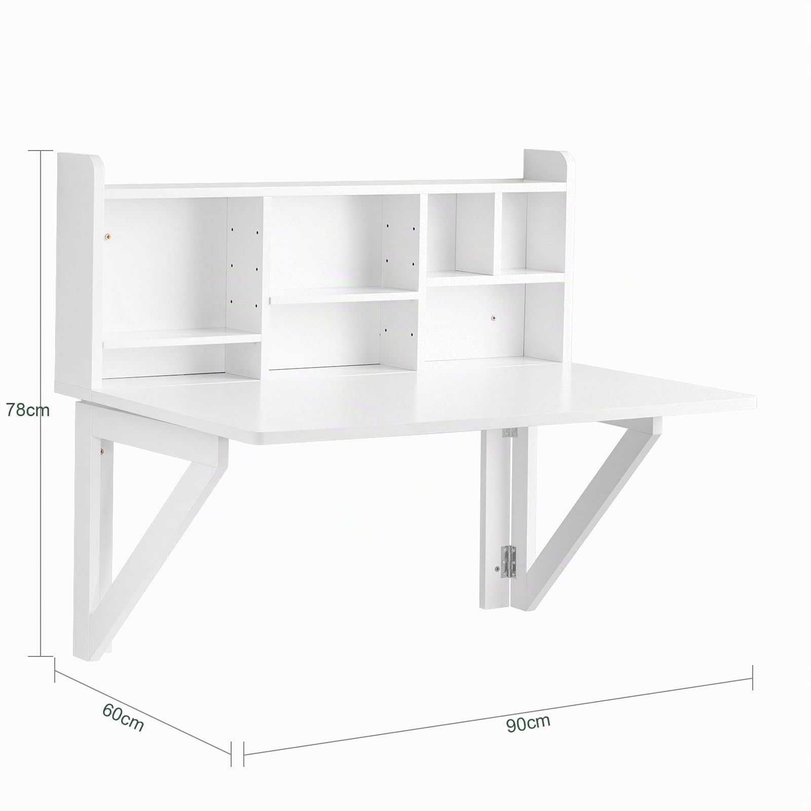 SoBuy Table Pliante Murale avec étagère, Table de Cuisine et Petite Table à Manger pour Petite Cuisine, Salle à Manger ou Studio, Table Gain de Place Blanche 90x60 cm, env. 90x78x60 cm FWT07-II-W