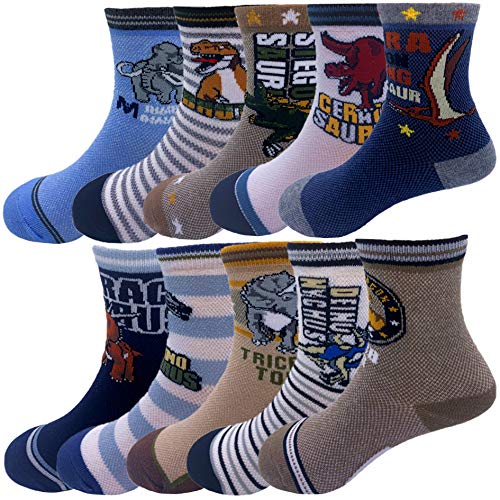 Kids Boys Cartoon Dinosaurs Pattern Sport Socks 10 Pairs (8-12 Years, Dinosaurs 1)