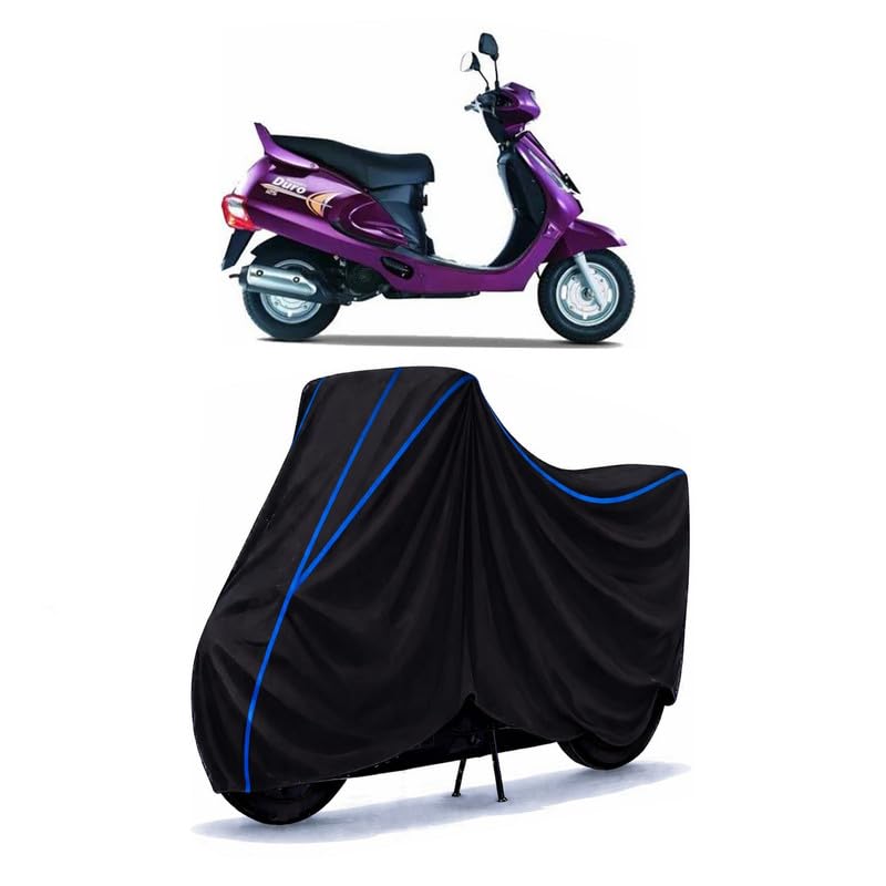 Image of Scooty Cover Water Resistant for Duro 125 DZ | Universal Scooter & Bike Cover | Heavy Duty UV Dust, Rain & Scratch Protection | Elastic Fit All Weather Indoor Outdoor | Black with Blue Piping