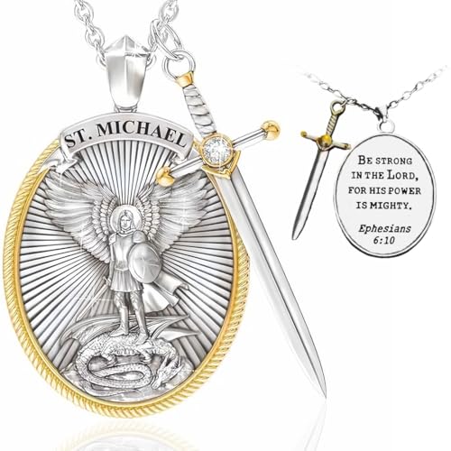KUMSODE Arcángel San Miguel Collar Colgante Collar Con Alas De Ángel Para Hombre, Collar Con Escudo, Collar De Aleación Retro Para Hombre, Collar Con Colgante De Oración, Regalo Cristiano