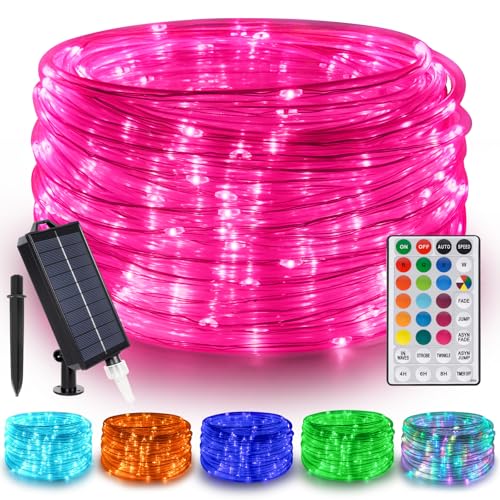 50FT 150 LED Solar Rope Lights 18 Colors with Timer 5 Modes Waterproof Plug-in Remote Control Camping String Lights for Outside Camping Classroom Party Festival Decoration Solar Lights Outdoor