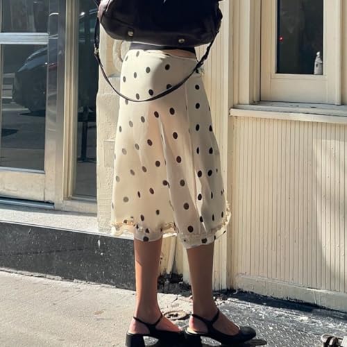 Womens Polka Dot Skirt with Sheer Fabric and Ruffle Trim Elegant Summer Skirt Aesthetic Clothes4
