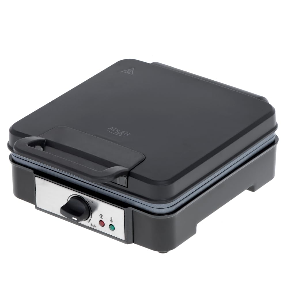 ADLER AD3049 Gofrera Profesional para 4 Gofres Belgas Gruesos, Placas Antiadherentes, Regulador de Temperatura, Waffle Maker Negro, 1800W