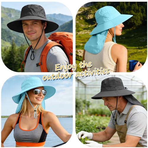 Image of Sun Hats for Men Women, UPF50+ Protection Safari Hat,Wide Brim Fishing Hat with Neck Flap,Bucket Hats for Beach Hiking