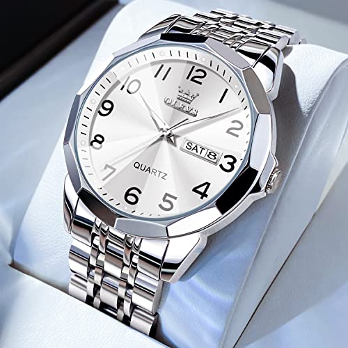 Image of OLEVS Watch for Men Luxury Dress Analog Quartz Stainless Steel Waterproof Luminous Date Diamond Business Two Tone Casual Wrist Watch