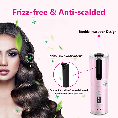 Automatic Curling Iron, Cordless Hair Curling Wand, Intelligent Anti-tangle Hair Curler with Anti-static Infrared & Ionic, MCH Fast Heating & Salon High Heat 390 ℉ with 6 Temp, Rechargeable & Portable - Thumbnail 5
