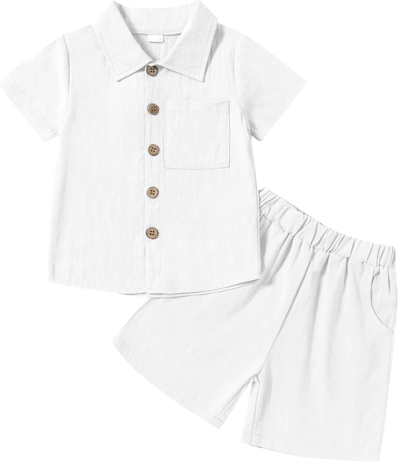 Neutocd Toddler Baby Boy Summer Clothes Cotton Linen Short Sleeve Solid Button Down Shirt Shorts Set Outfits with Pockets