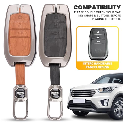 Image of Car Key Cover Compatible with Toyota withtuner | withtuner Legender | Innova Hycross | Invicto 3-Button Smart Key (Dual Leather Metal (Black & Brown))