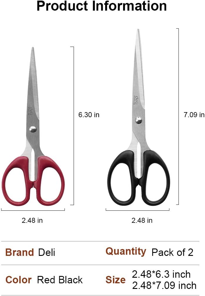 Deli 2 Pack Multi-Purpose Cutting Scissors, Ergonomic Anti-Rust Scissor Blade, Durable Craft Scissors Set, Comfort Grip for School Home and Office Use