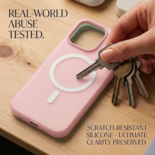 Image of amazon basics Luxury MagSafe Compatible Magnetic Case for iPhone 15 | Soft Touch Matte Pastel Finish | Shockproof Back Cover with Camera Protection (Pink)