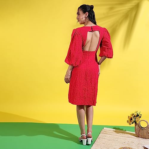 Image of PINACOLADA Women's Solid Dress for Casual Wear | Regular Sleeve | Quality Stretchable Fabric | Dress Crafted with Enhanced Stretch and Comfort Fit for Everyday Wear