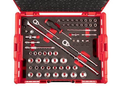 TEKTON 1/4, 3/8 Inch Drive Shallow and Deep 6-Point Socket Set with Lid Insert in Stacking Tool Box, 105-Piece (5/32-1 in., 4-24 mm) | OLB91301 by TEKTON - Image 2