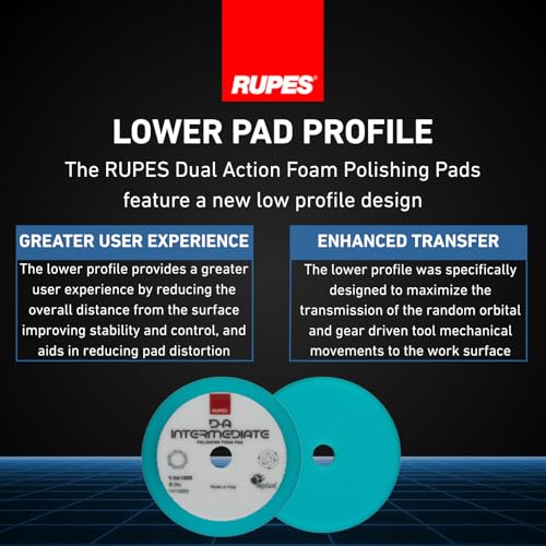 Image of RUPES 9.DA100B Pack of 12 Light Blue D-A Intermediate Foam Polishing Pads 100mm | Ideal for Paint Correction & Gloss Enhancement | Improves Cutting Performance | Compatible with 4 inch Backing Plate