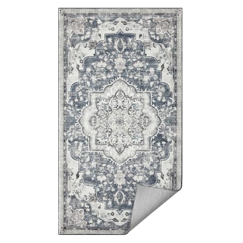 SONGMICS HOME Alfombra, Alfombra Antideslizante 80 x 150 cm para Dormitorio, Estilo Tradicional Vintage, Adorno para Salón, Cocina, Entrada, Comedor, Lavable a Máquina, Gris Paloma TAR037G01
