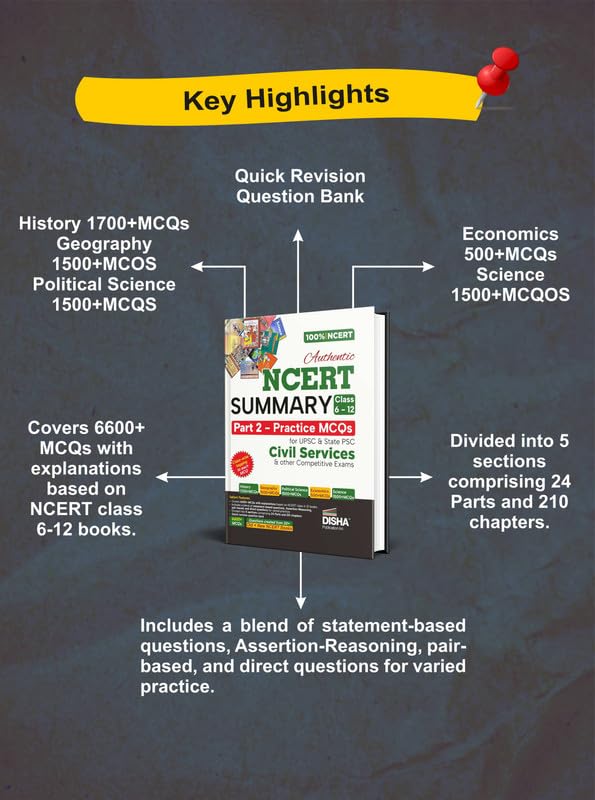 Image of Disha Authentic NCERT Summary (Class 6 to 12) Part 2 - Practice MCQs for UPSC & State PSC Civil Services & other Competitive Exams | Old & New NCERT General Studies | IAS Prelims