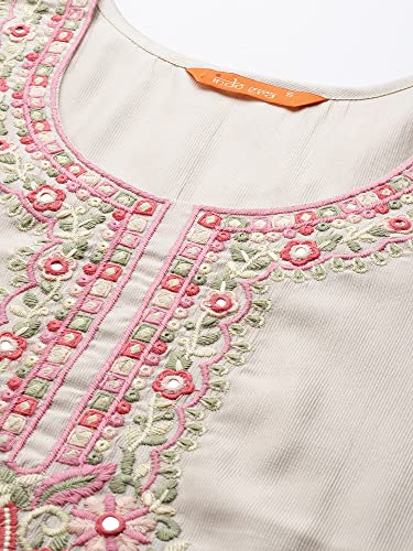 Image of INDO ERA Women's Embroidered Viscose Straight Kurta Palazzo with Dupatta Set