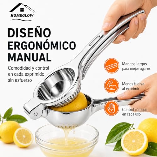 Miniatura 4 de Exprimidor De Limón Manual De Acero Inoxidable Grande Homeglow Prensa Cítricos Para Limones Y Limas Resistente Ergonómico Para Cocina Doméstica Y Profesional