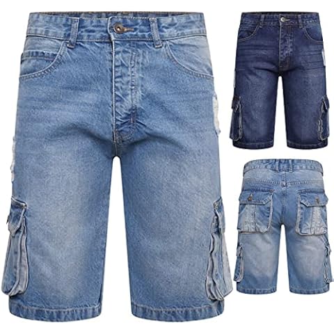 Inspire Me Mens Cargo Shorts Casual Denim Jeans Shorts Heavy Duty Half Pants Multi Pockets Workwear Regular Fit Knee Length Combat Summer Pants|Light Blue 34 Cover