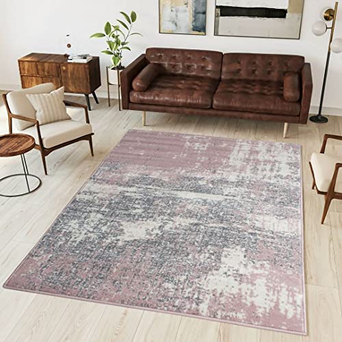 Grey Blush Distressed Traditional Rug Affordable Transitional Abstract Faded Living Room Area Bedroom Hallway Rug
