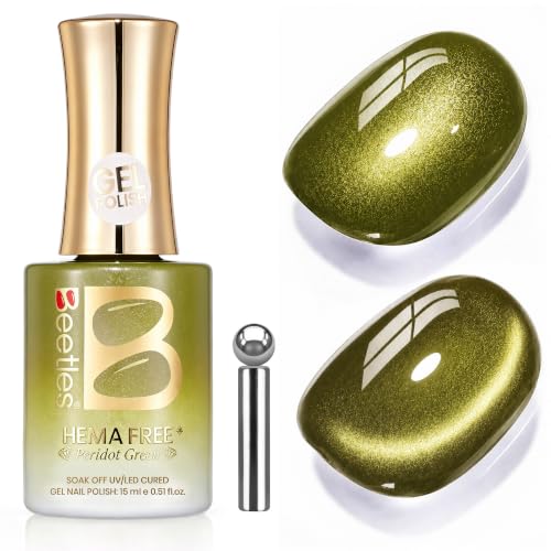 Image of Beetles Peridot Green Cat Eye Gel Nail Polish, 15ML HEMA-Free Magnetic