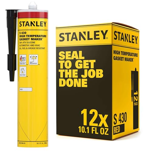Stanley S430 High-Temp RTV Silicone Gasket Maker - 12x10.1 Fl.oz Red, Waterproof, Flexible and Heat Resistant Red Silicone Sealant for Automotive Valve Covers and Engine Parts | 12 Pack