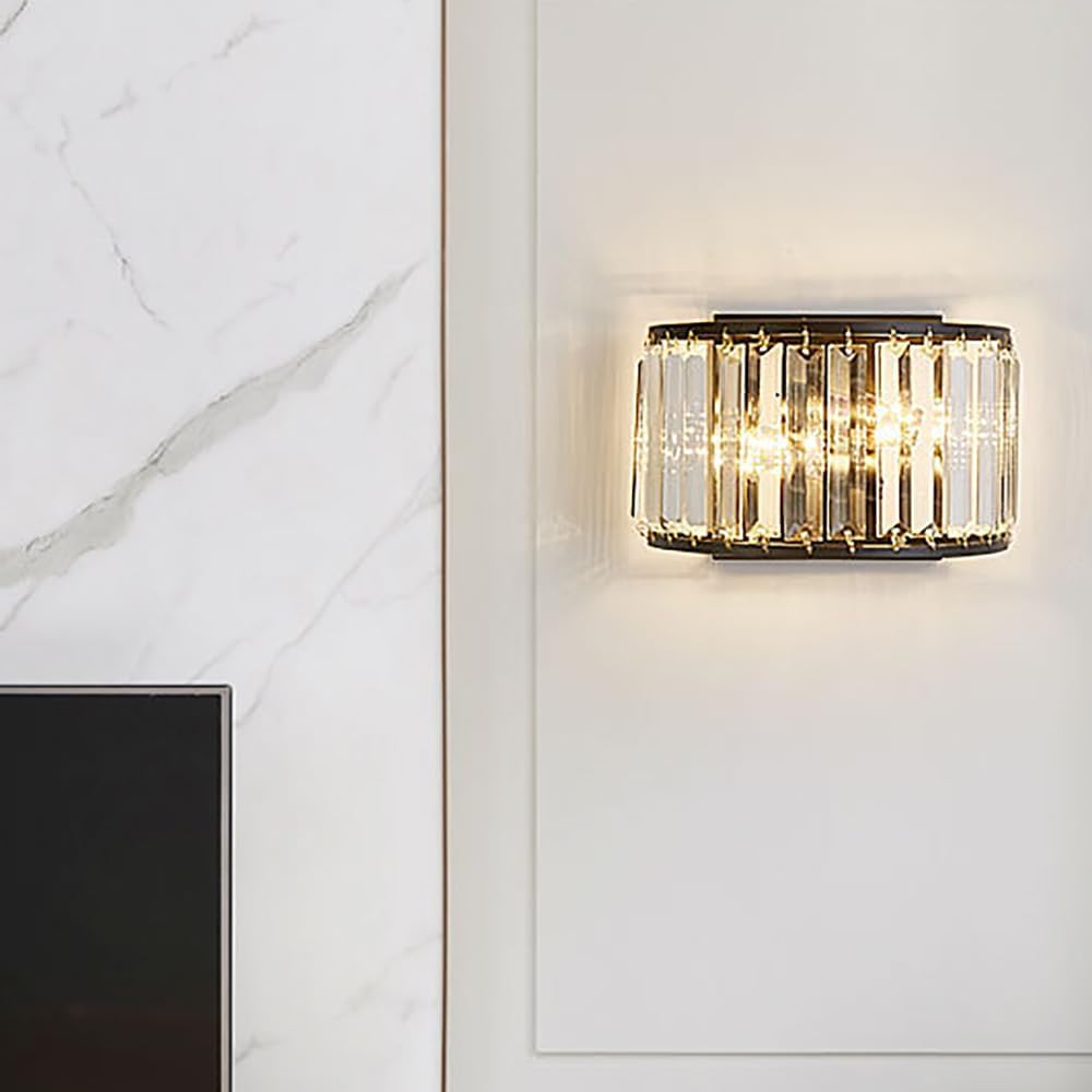 10 inch Crystal Wall Lamp Sconce, Luxury Modern Bathroom Vanity Mirror Light for Bedroom Living Room Dining Room Wall Flush Mount Black Indoor Lighting,Wall Light Fixture Included Bulb