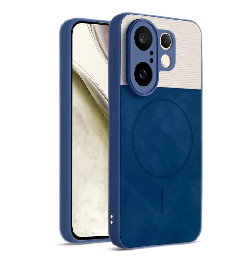 Image of Bintage CASE Mac Safe Design Hard Light Weight Back Case | Soft Border Camera Protect | Dual PU Leather Finish Back Cover Compatible for Vivo X200 FE 5G - White & Blue